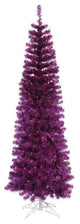 Pre-Lit Artificial Pencil Tinsel Christmas Tree, Purple Lights, Purple, 12'