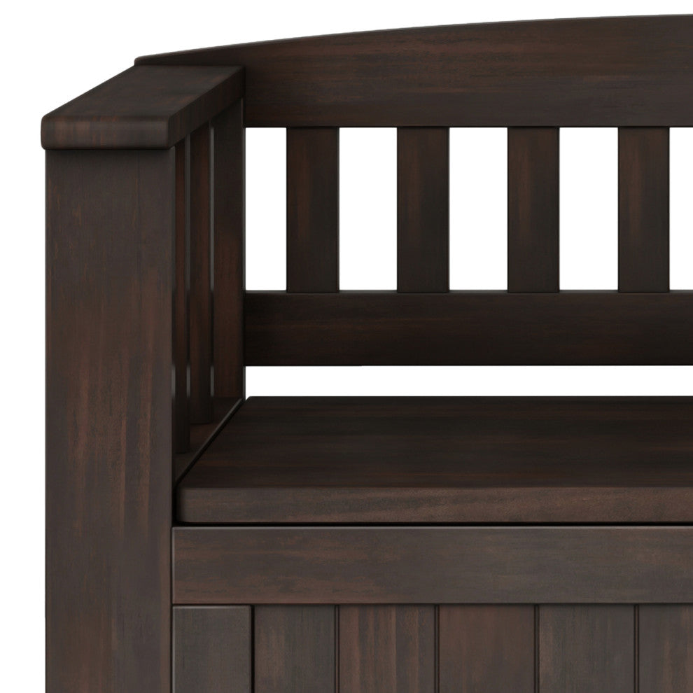 Acadian Solid Wood Small Entryway Storage Bench, Brunette Brown