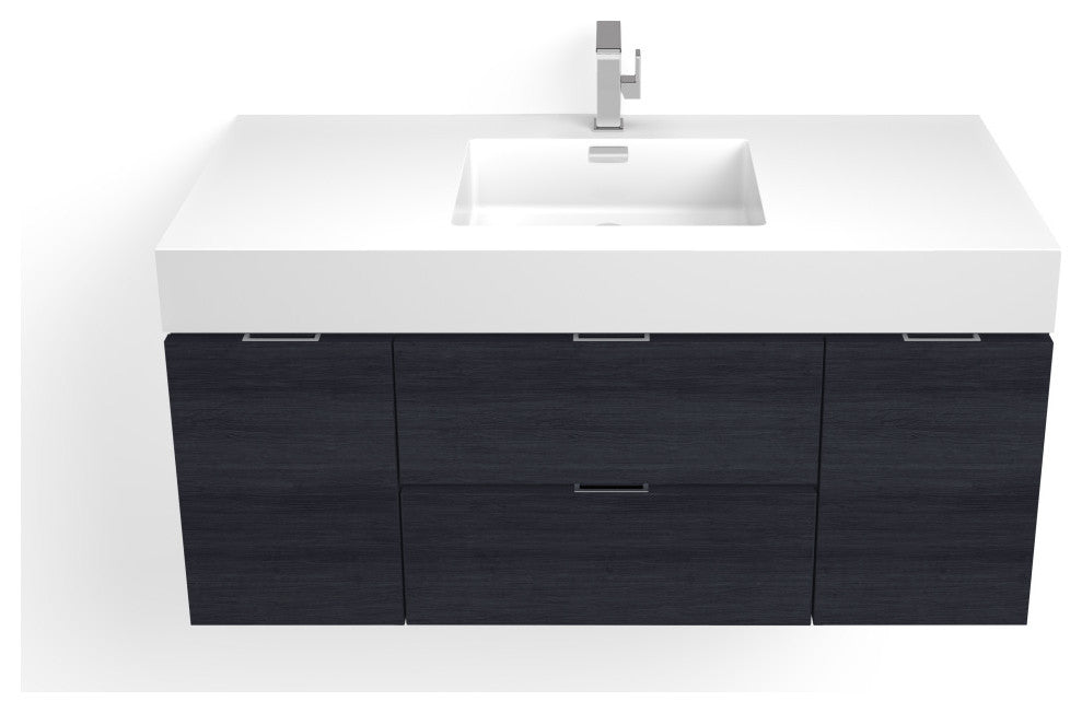 Boutique Bath Vanity, Gray Oak, 48", Single Sink, Wall Mount