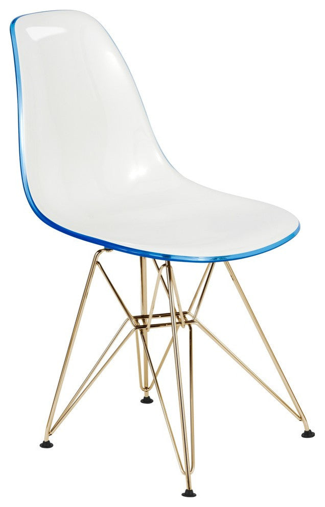 Dining Chair with ABS Plastic Seats Side Chair in Gold Chrome, White Blue