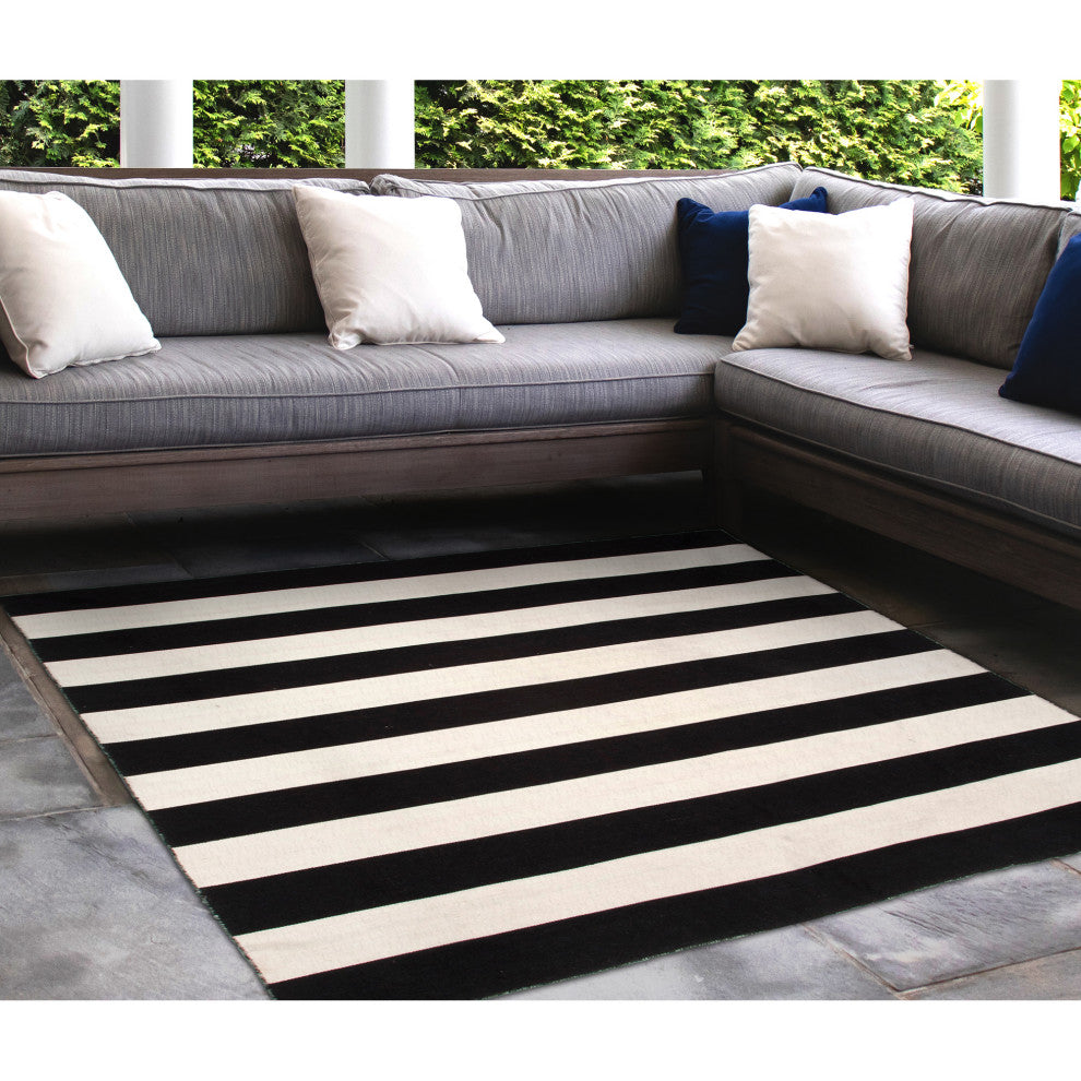 Sorrento Rugby Stripe Indoor/Outdoor Rug, Black, 8' Square