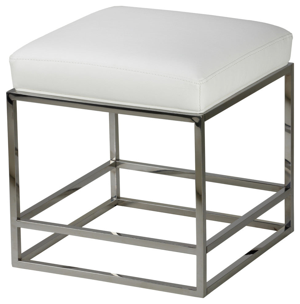 Cortesi Home Sabrina Metal Cube Ottoman With White faux Leather Cushion