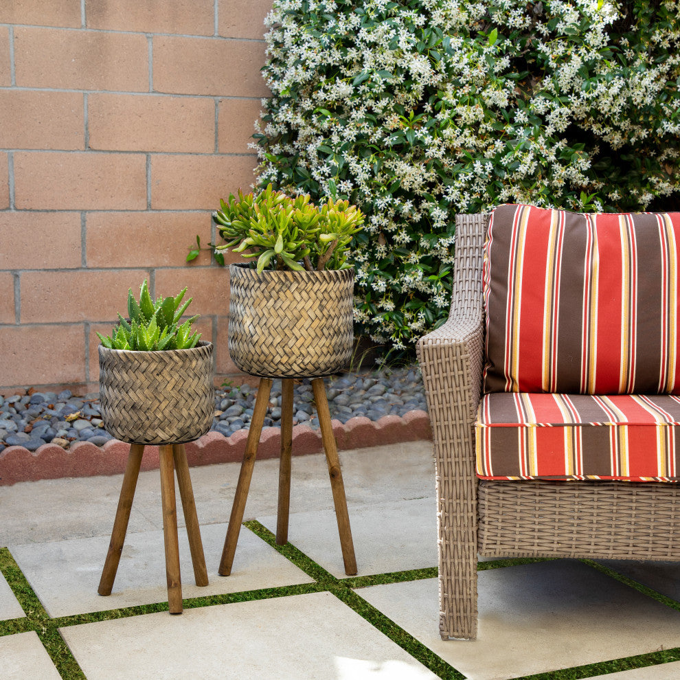 Sagebrook Home Bamboo Planters On Stands,  Brown, Set of 2