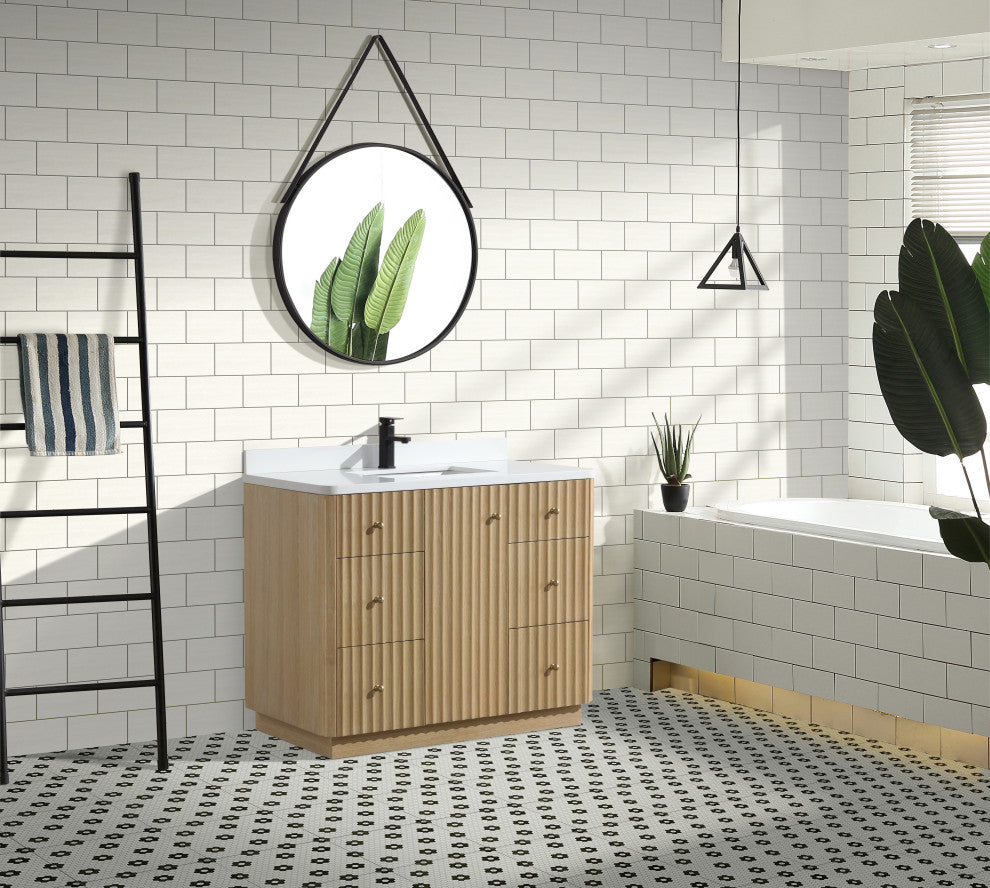 La Jolla Bathroom Vanity, Washed Oak, 42", Single Sink, Freestanding