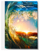 "Colored Ocean Waves Falling Down" Modern Seashore Canvas Art, 12"x20"