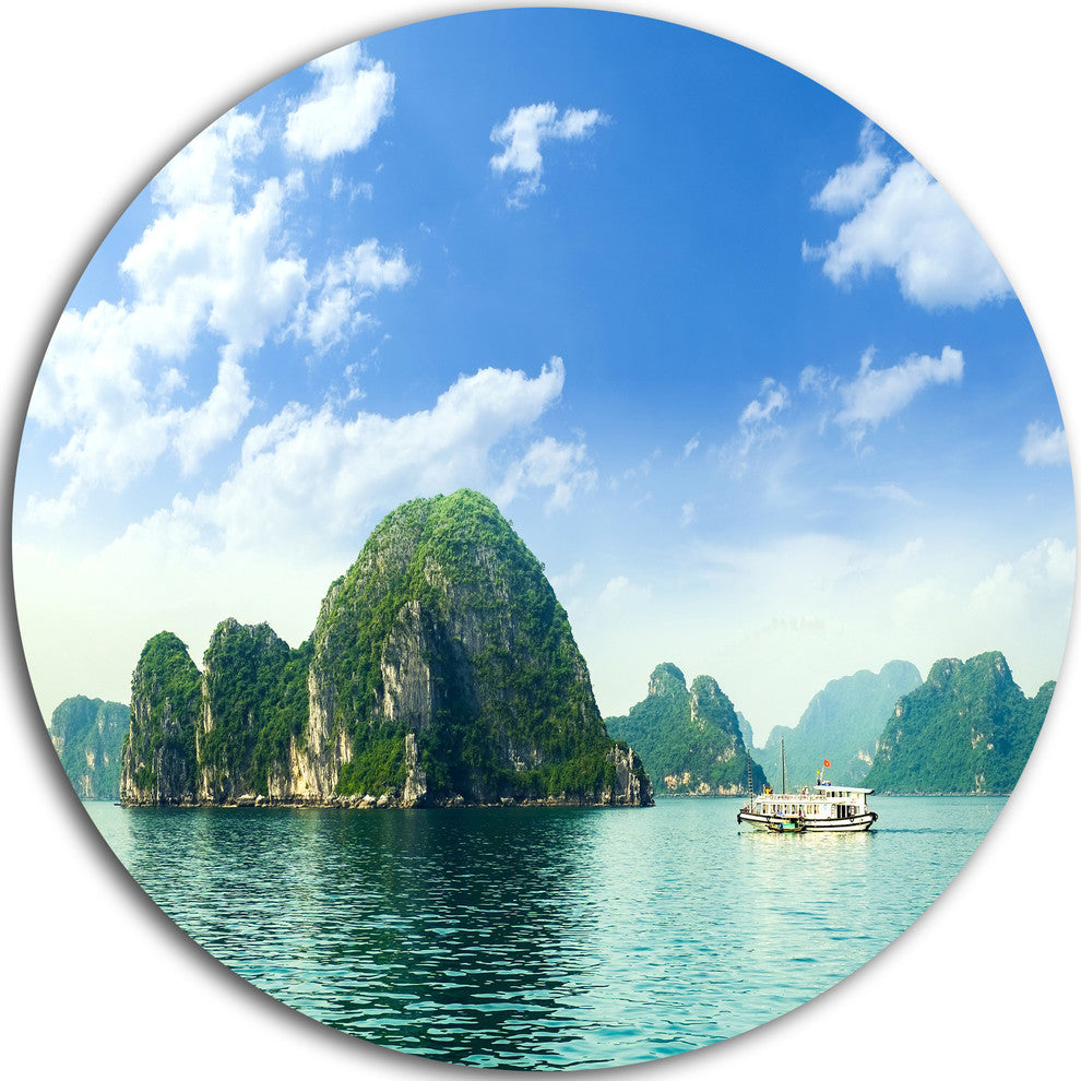 Ha Long Bay In Vietnam, Seashore Round Metal Wall Art, 23"