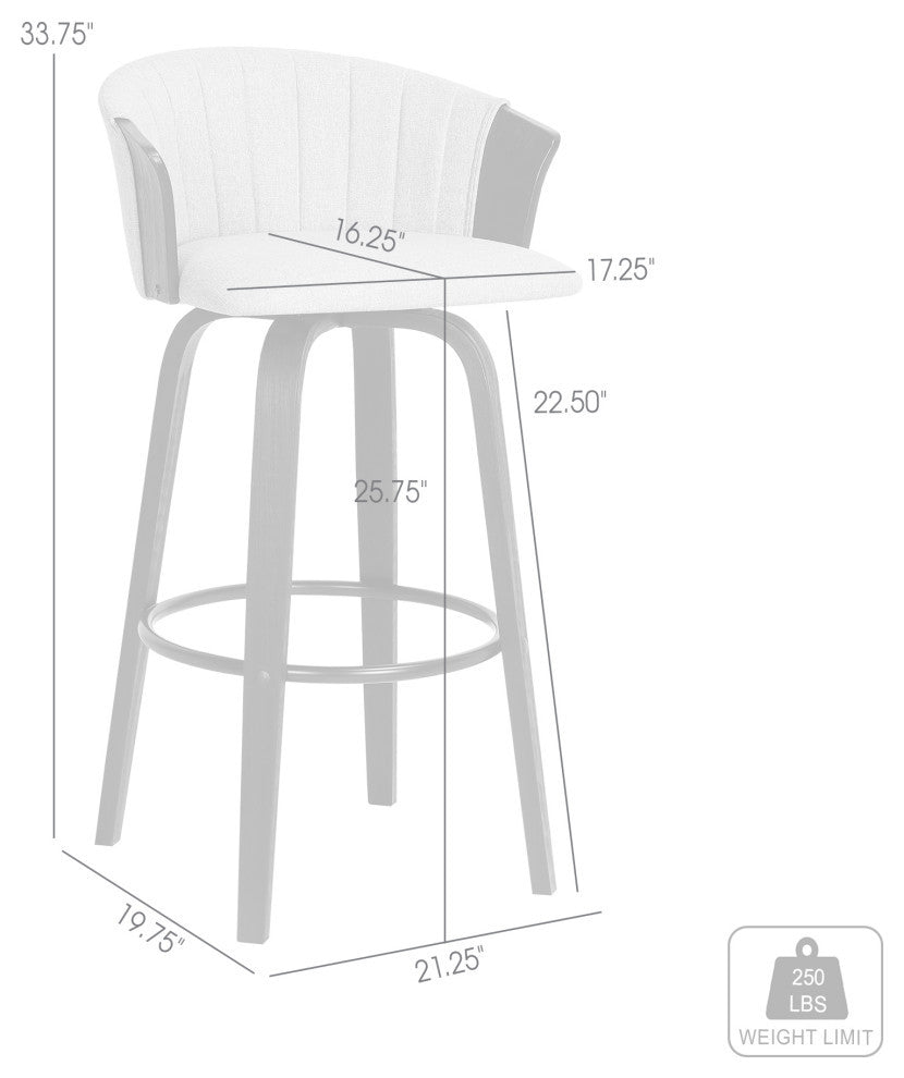 Diana Swivel Black Wood Counter Stool, Light Gray Fabric