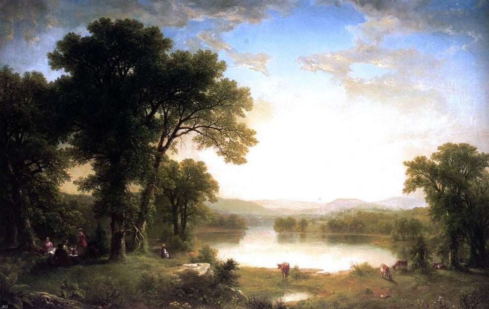 Asher Brown Durand Picnic in The Country Premium Canvas Print