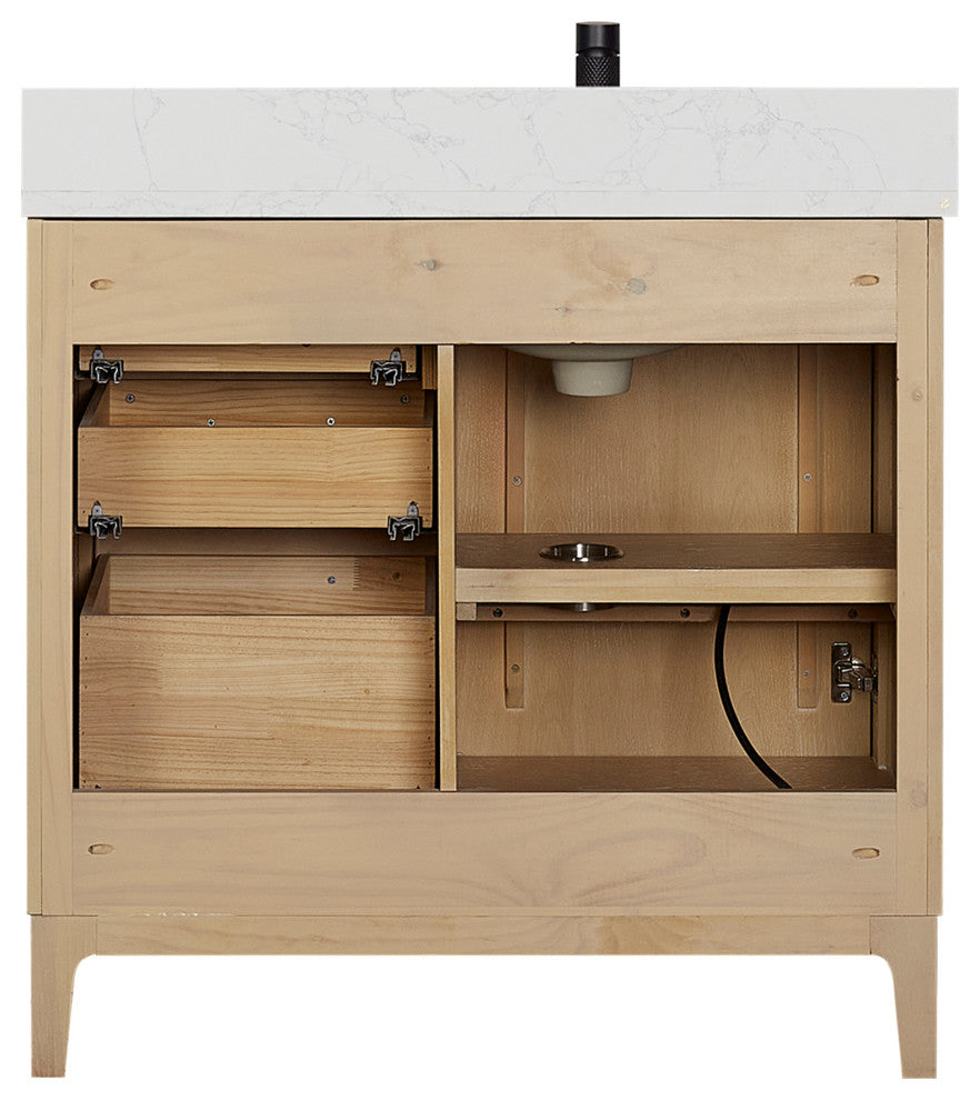 Gara Bath Vanity, Stone Top, Washed Ash Grey, 36", Single Vanity, No Mirror