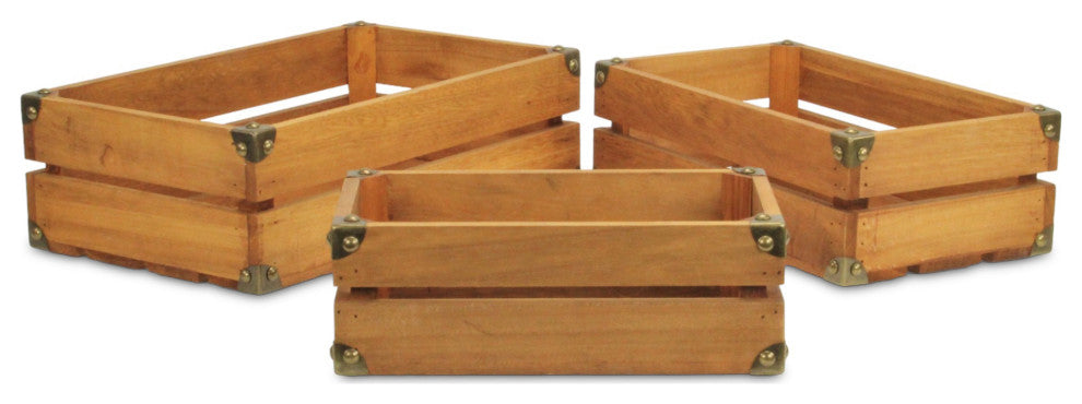 Rustic Farmstead Medium Brown Studded Wood Crate Set