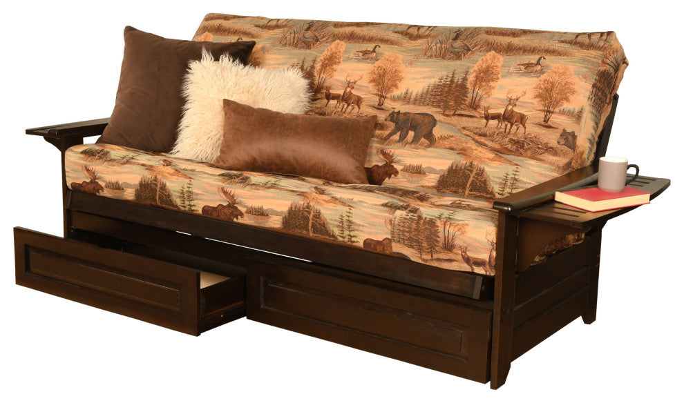 Mesa Frame Futon With Espresso Finish, Storage Drawers, Canadian