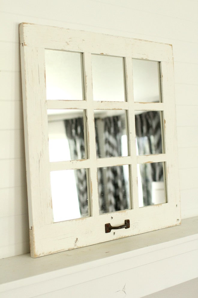 Farmhouse Mirror 9 Window Pane Mirror, White
