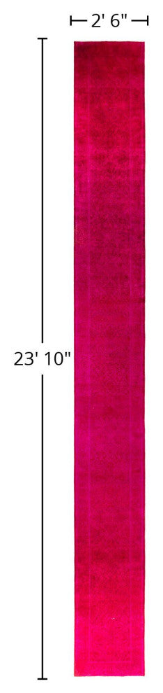 Overdyed One-of-a-Kind Hand-Knotted Area Rug Pink, 2' 6" x 23' 10"