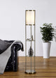 Exeter 63" Floor Lamp With Durable Glass Shelf and Silk Shade, Antique Brass