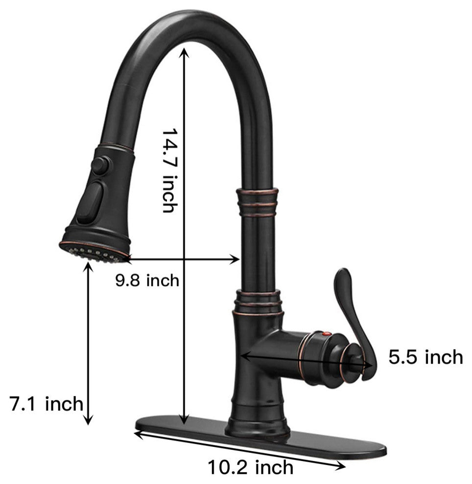 Wellfor Single Level Stainless Steel Kitchen Sink Faucet With Pull down Sprayer, Oil Rubbed Bronze