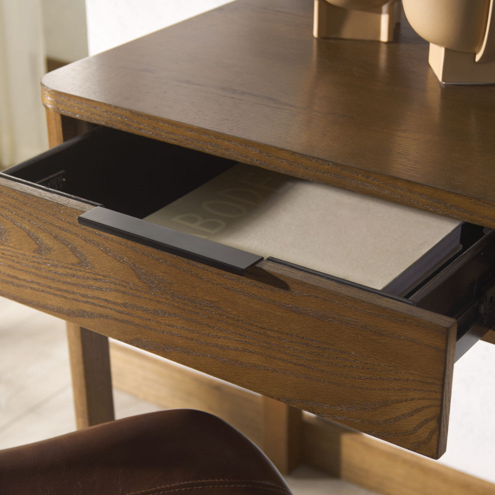 Safavieh Couture Gabrietta 2 Drawer Wood Desk, Medium Oak/Black