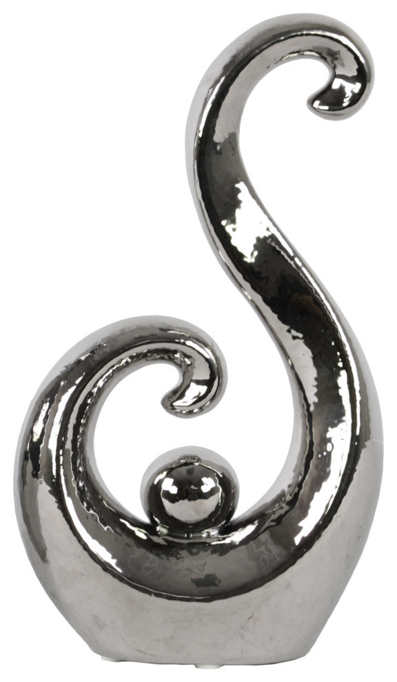 Ceramic Figurine, Polished Chrome, 5"x2.5"x9.5"
