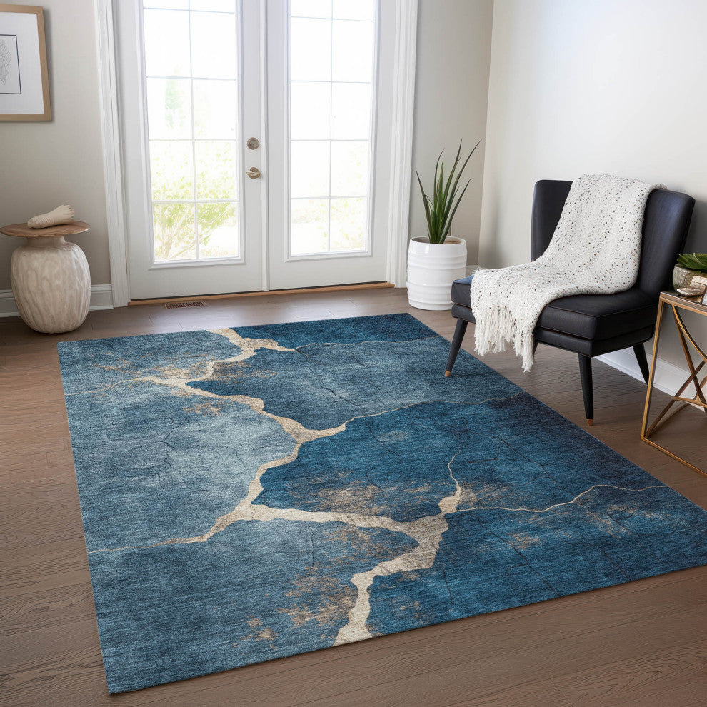 Machine Washable Indoor/Outdoor Chantille ACN1889 Navy 3' x 5' Rug