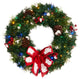 24" Snow Tipped Berry and Pinecone Faux Wreath With Bow and 50 LED Lights