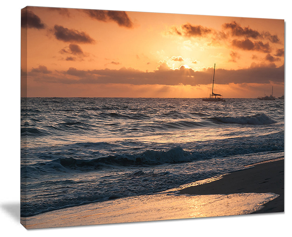 "Colorful Sunrise Over Atlantic Ocean" Beach Canvas Wall Art, 20"x12"