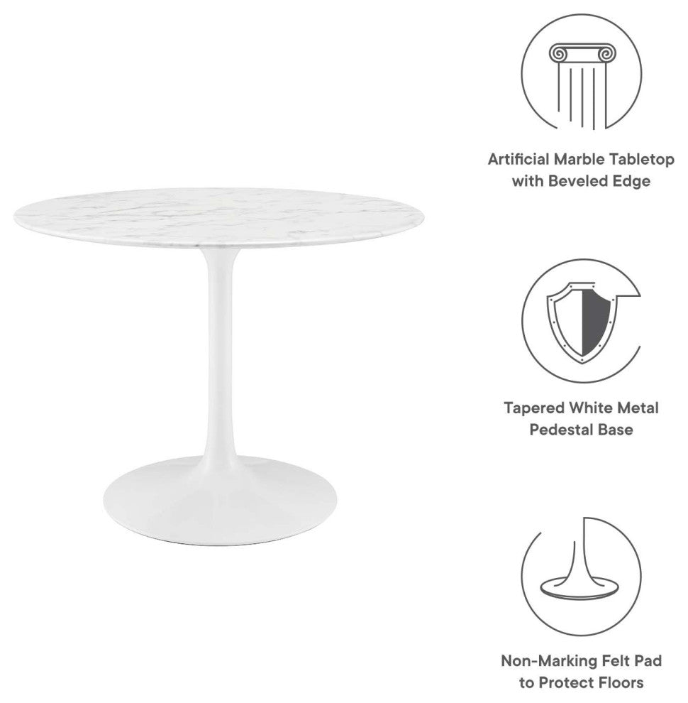 Modern White Tulip 40" Round Artificial Marble Dining Table