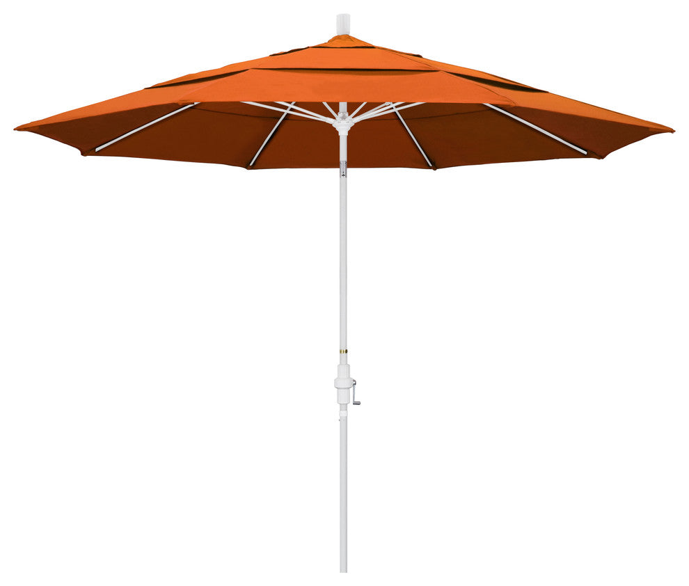11' Matted White Collar Tilt Lift Fiberglass Rib Aluminum Umbrella, Pacifica, Tuscan