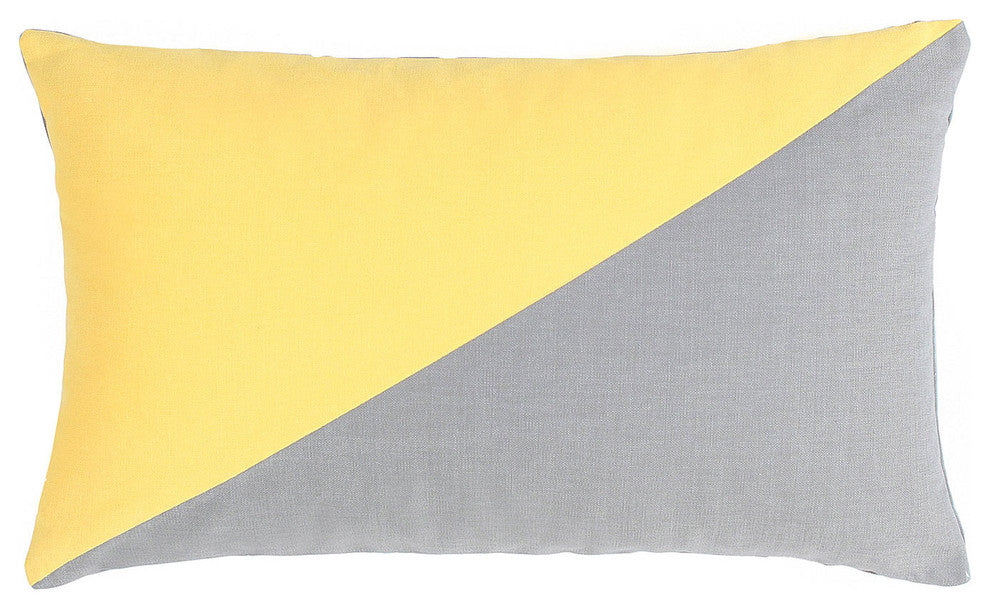 Duo Yellow and Grey Throw Pillow Cover, 12"X20"