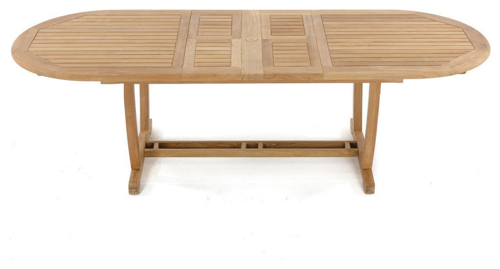 13-Piece Outdoor Teak Dining Set: 117" Masc Oval Extn Table, 12 Lagos Arm Chairs