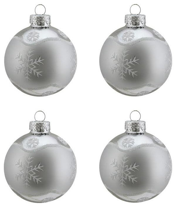 Set of 4 Winter Light Matte White with Glitter Snowflake Christmas Ornaments