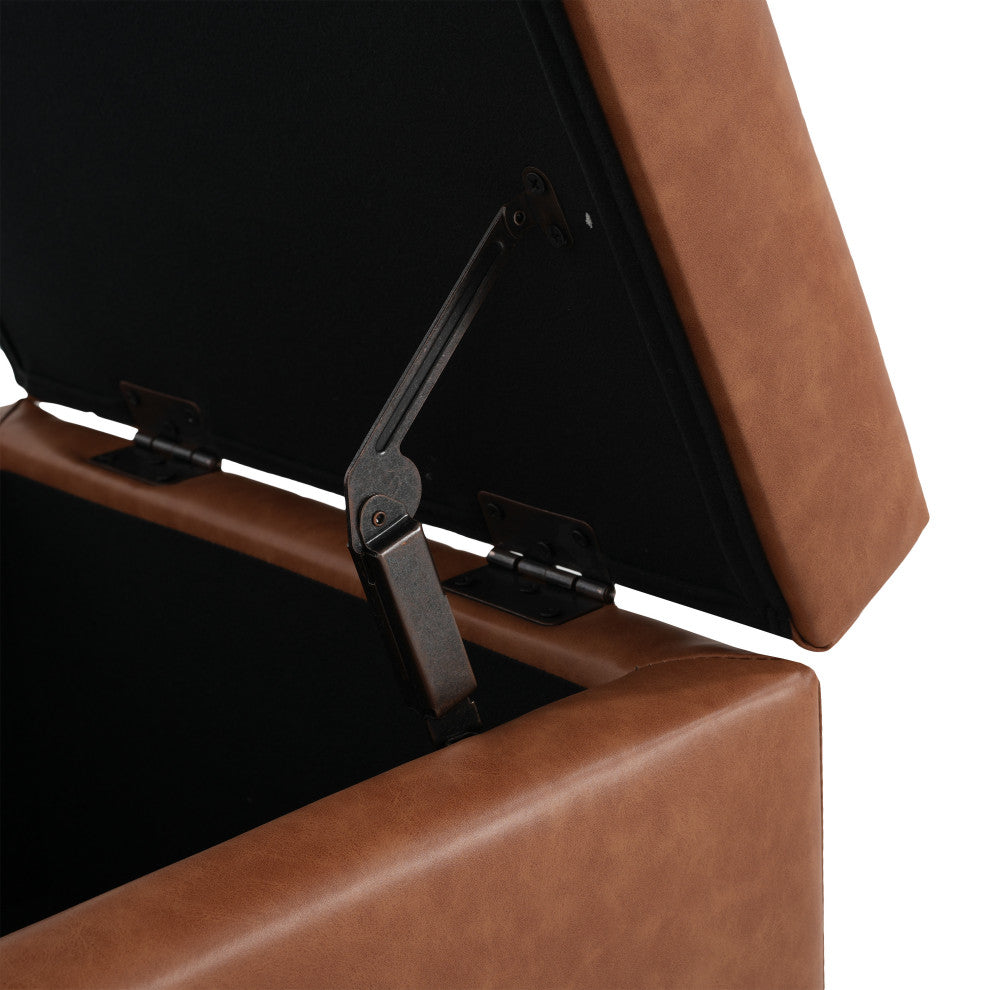 Murray Double Opening Leather Storage Ottoman, Light Brown