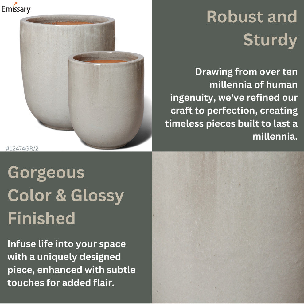 27" Round Gray Ceramic Planter