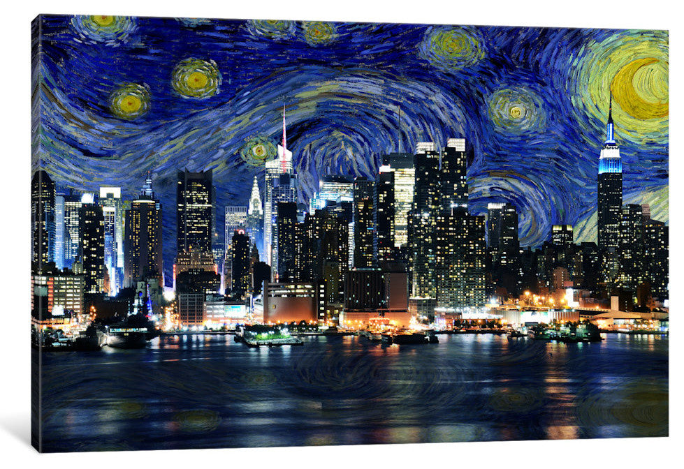 New York City, New York Starry Night Skyline by 5by5collective