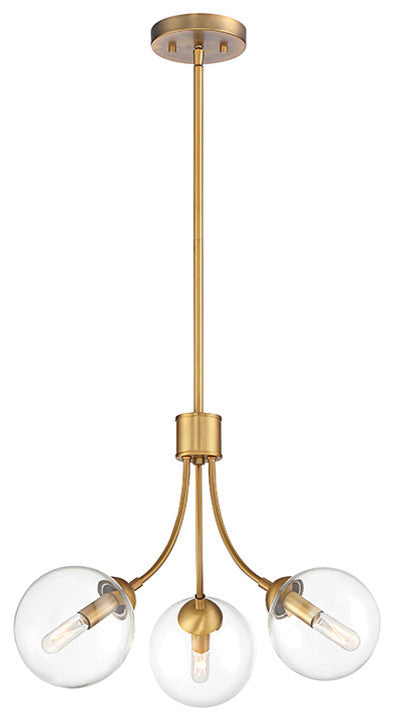 3-Light Chandelier, Natural Brass