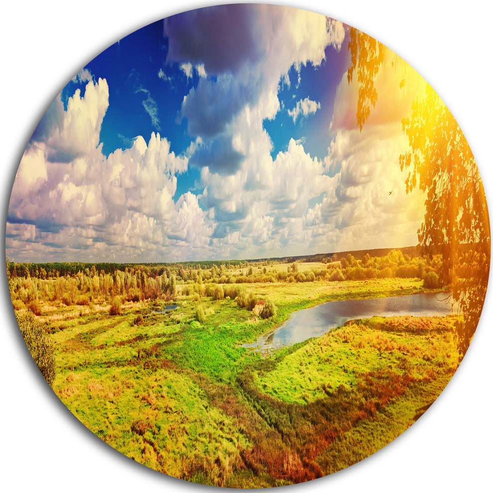 Meadow With Small Flood Sky, Landscape Photo Round Wall Art, 23"