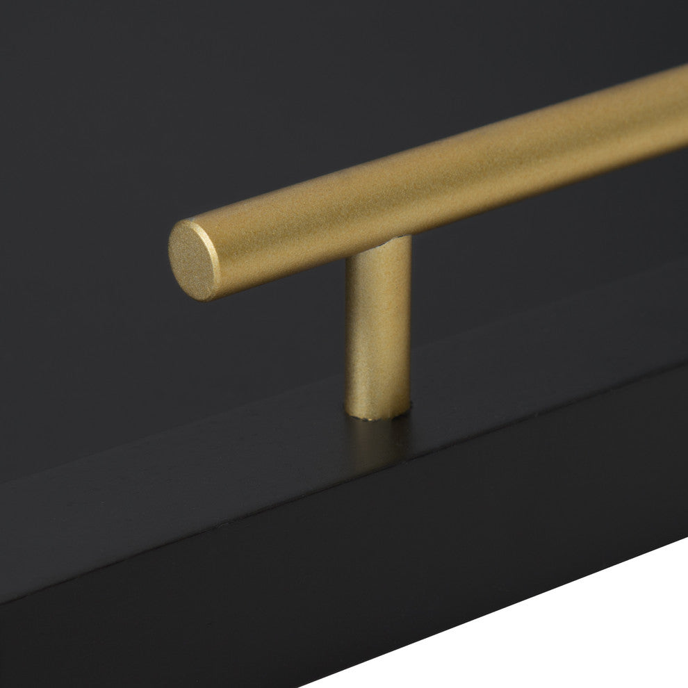 Halsey Hexagon Decorative Wood Tray With Polished Metal Handles, Black