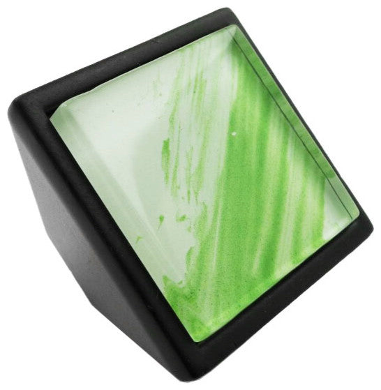 Hand Brushed Green Tilted Stroke Crystal Glass Black Metal Square Frustum Knob