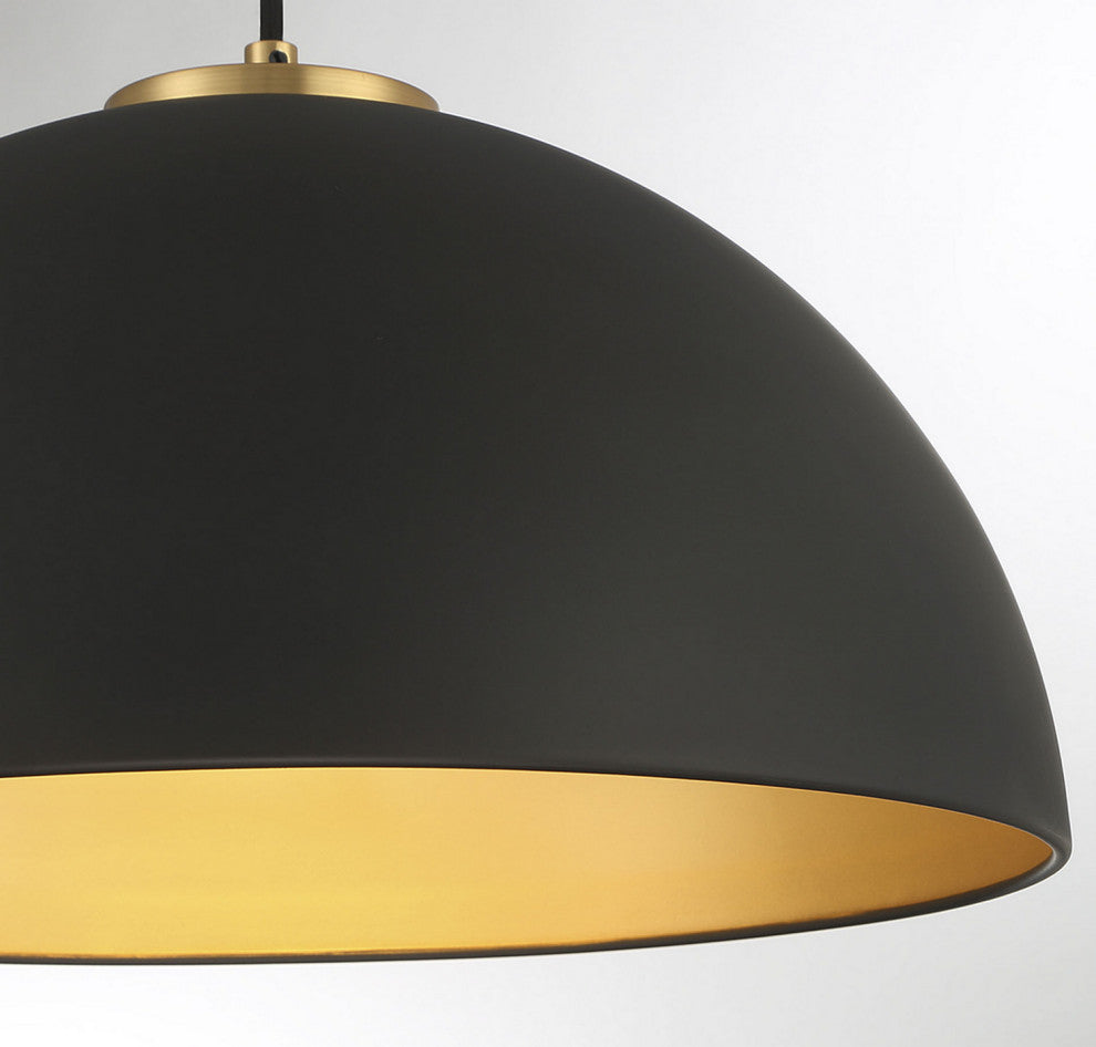 1-Light Pendant, Matte Black, Natural Brass