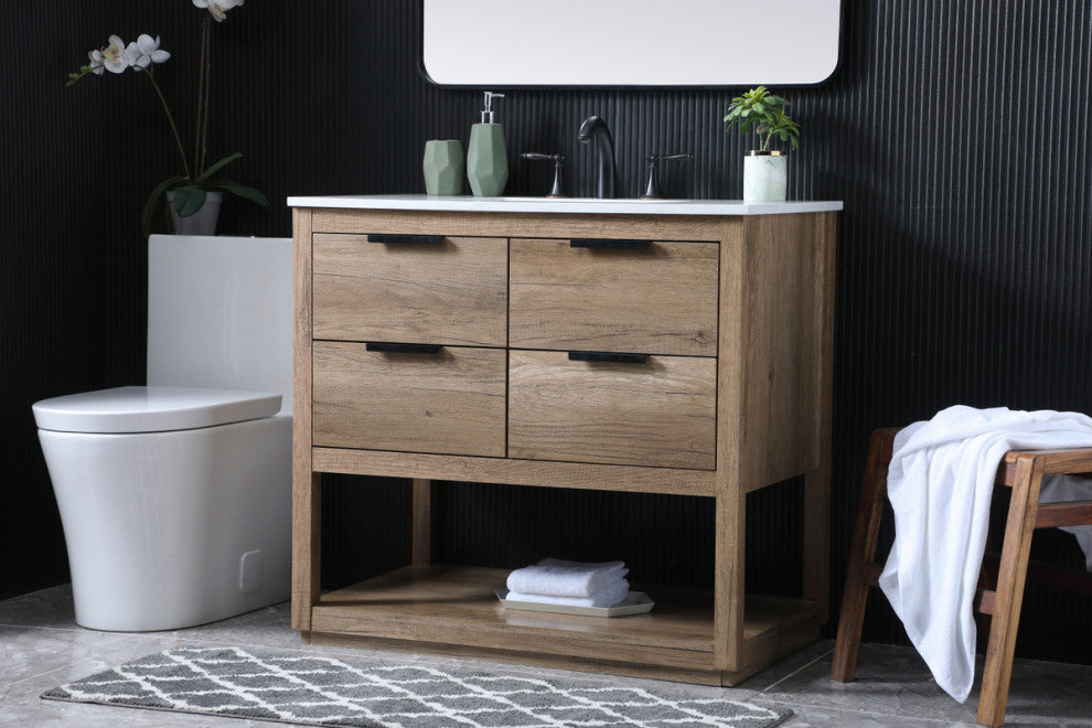 Louie 36" SIngle Bathroom Vanity, Natural Oak