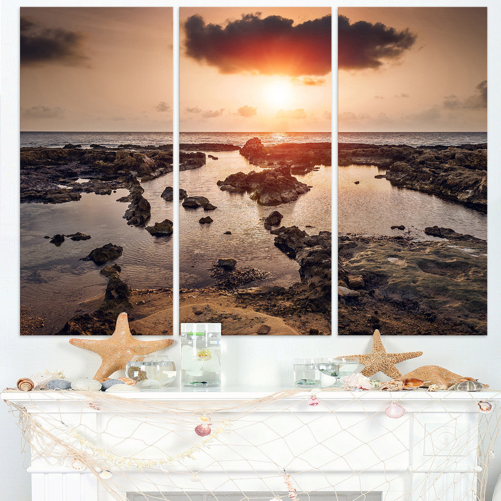 "Rocky Coastline Sunset Africa" Metal Wall Art, 3 Panels, 36"x28"