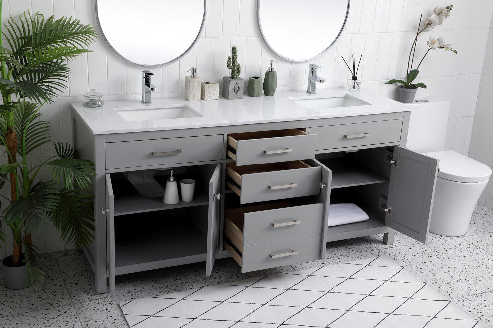 72" Double Bathroom Vanity, Grey