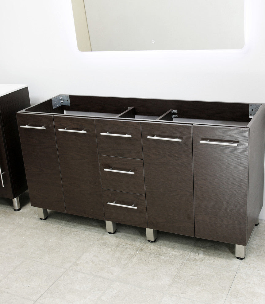 Windbay 60" Free Standing Double Vanity, Brown, White Quartz Under Mount Counter