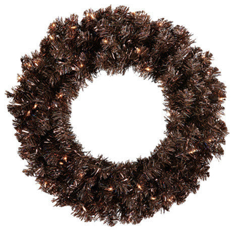 Pre-Lit Mocha Brown Sparkling Artificial Christmas Wreath, Clear Lights, 36"