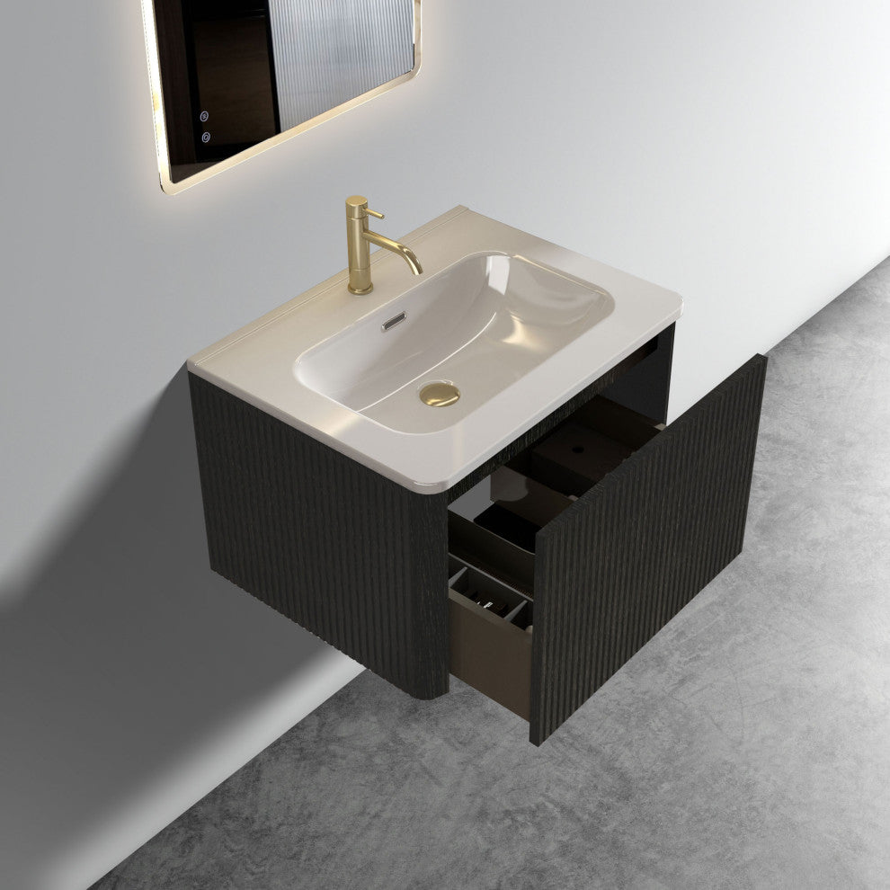 Wall-Mounted Bathroom Vanity Set with White Ceramic Sink, 24"