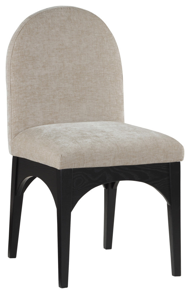 Waldorf Chenille Upholstered Dining Chair, Black, Chenille, Natural Finish, Beige, Side Chair, Chenille Fabric, Black Finish