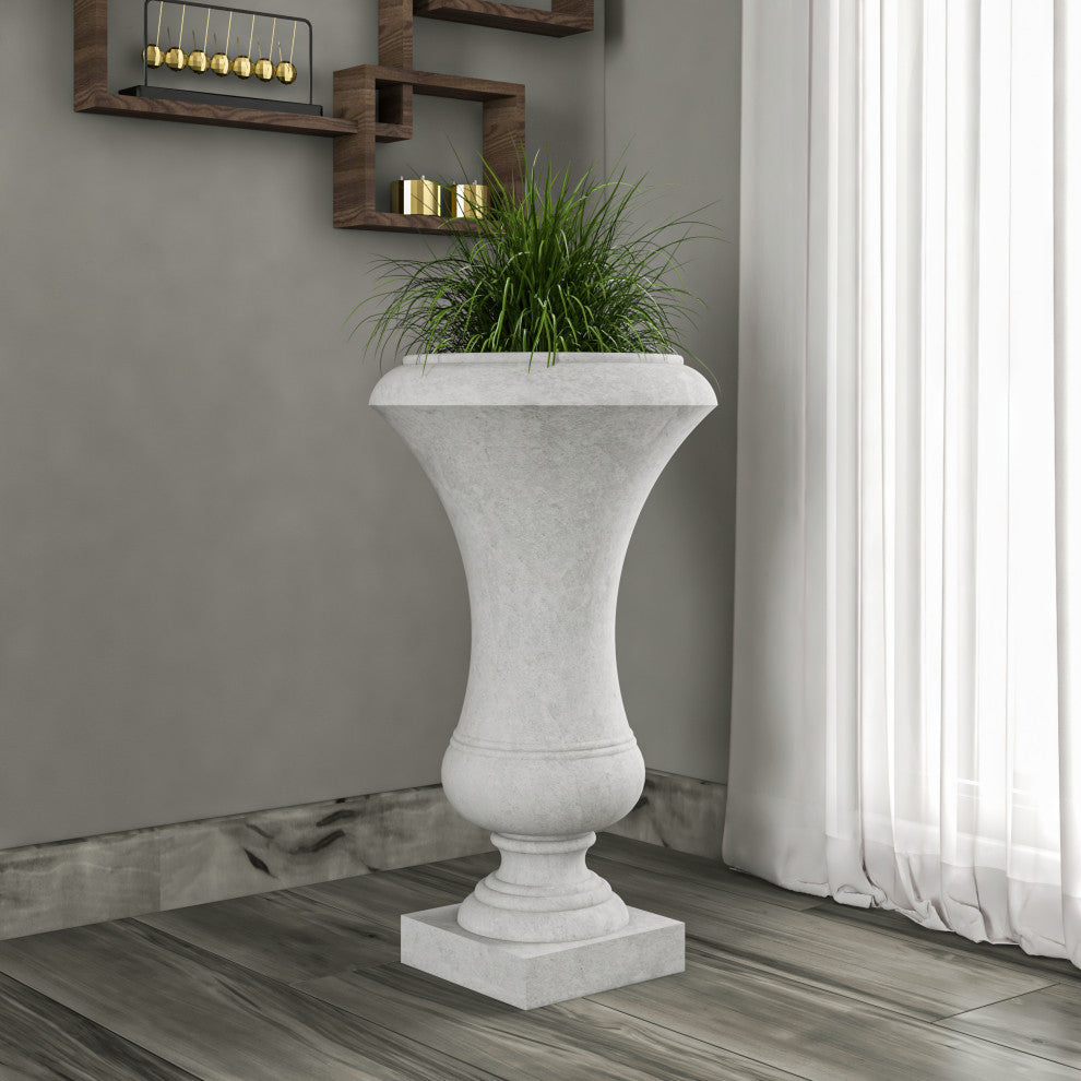 Daisy Fiberstone Urn Planter for Indoor and Outdoor, White