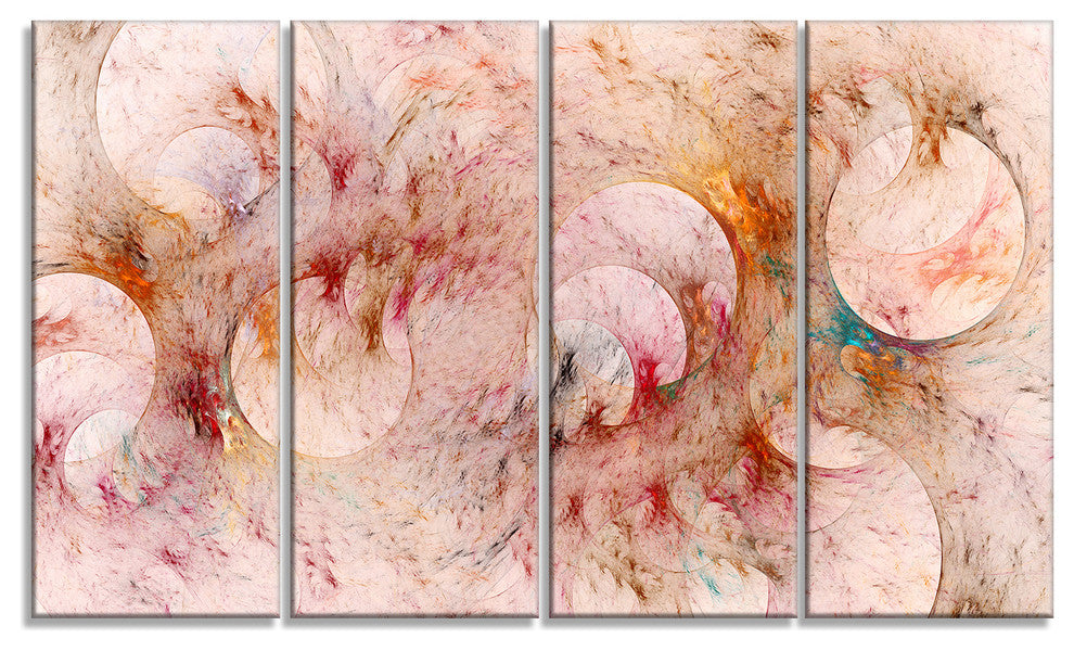 Red Circles Fractal Texture, Abstract Canvas Art Print, 48"x28", 4 Panels