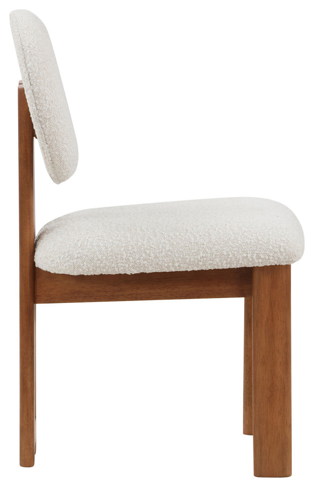 Napa Boucle Fabric Dining Chair, Set of 2, Cream, Walnut Finish