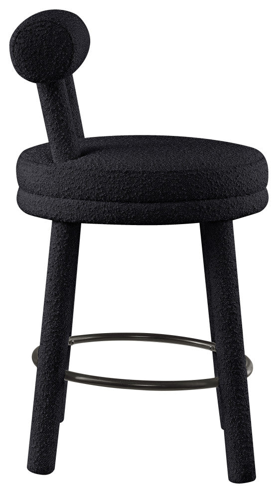 Parlor Black Boucle Fabric Stool, Set of 2, Black