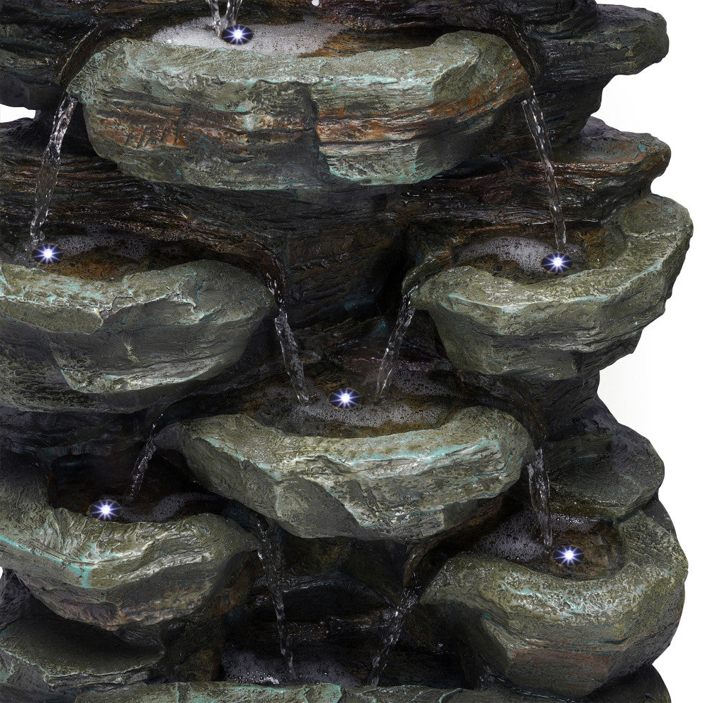 39" Tall Outdoor Multi-Tier Rock Water Fountain with LED Lights