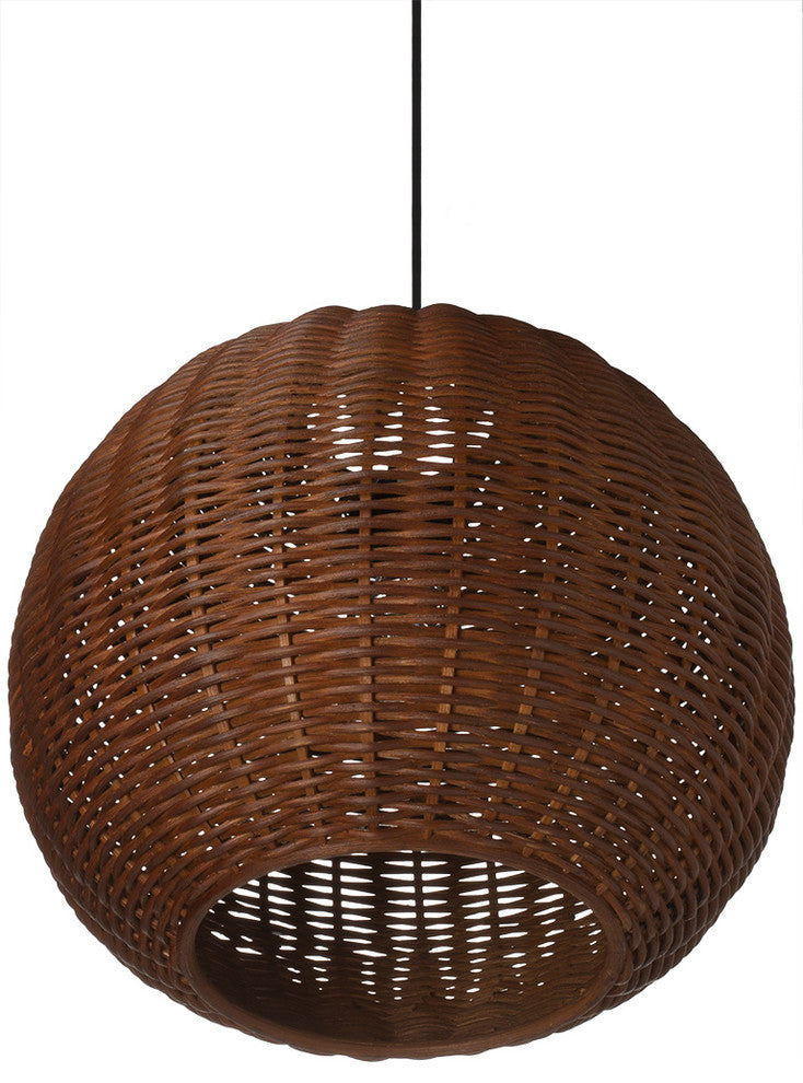 Handwoven Wicker Ball Pendant Light, Natural, Brown